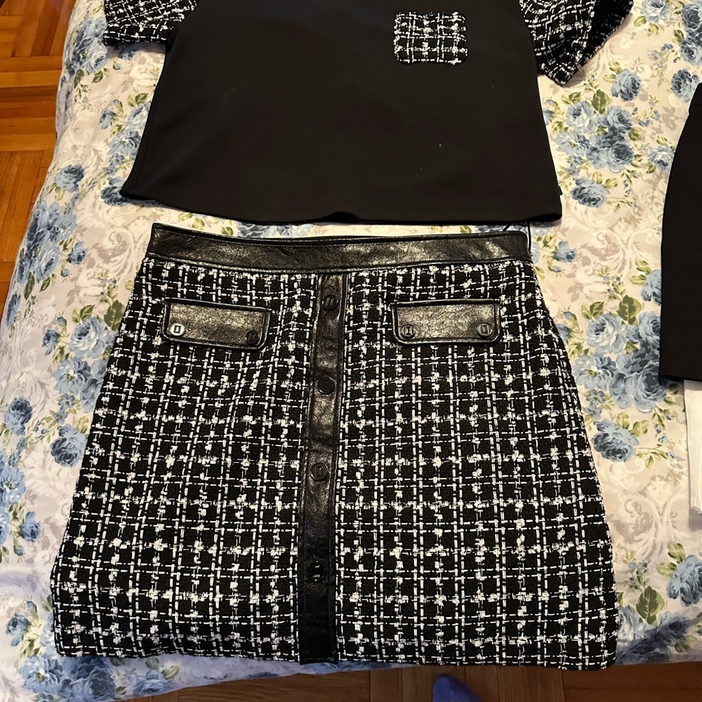 Karl Lagerfeld Black and White Tweed Skirt Set